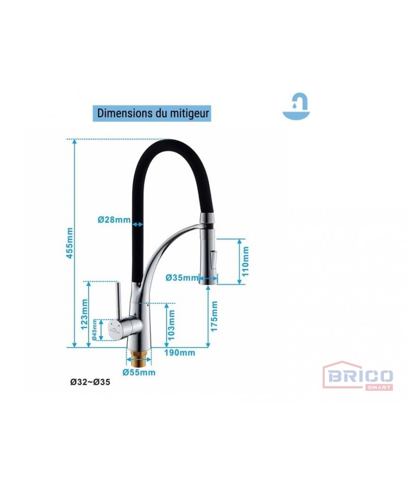 Mitigeur pour cuisine sur évier avec un brise-jet flexible