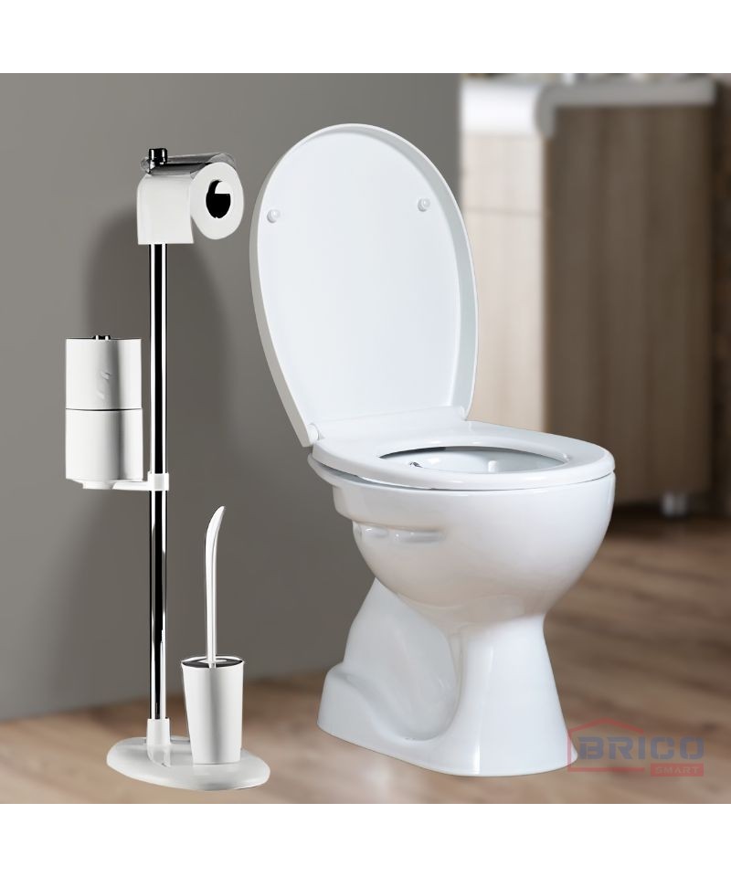 Ensemble support brosse WC et porte-papier toilettes Couleur Blanc